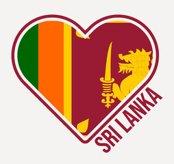Sri Lanka heart flag badge. Made with Love from Sri Lanka logo. Flag of the country heart shape. Vector illustration.