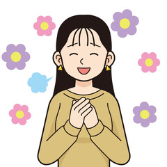 安心するスウェットを着た女性＿線画