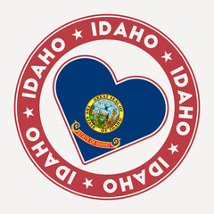 Idaho heart flag badge. From Idaho with love logo. Support the us state flag stamp. Vector illustration.