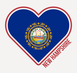 New Hampshire heart flag badge. Made with Love from New Hampshire logo. Flag of the US state in a heart shape. Vector illustration.