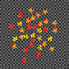 Brown Leaves Background Transparent Vector. Foliage Season Design. Orange Flying Plant. Seasonal Leaf Illustration.