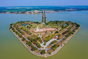 Aerial view of the holy heart land, a heart shape island in Thung Talay Luang, Mueang District,...