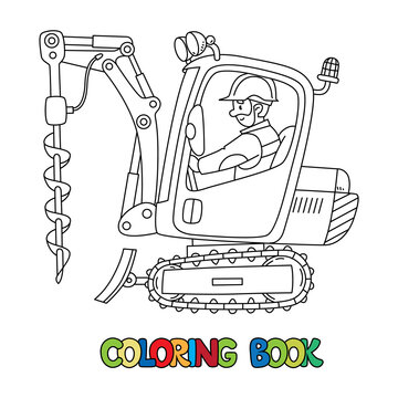 Mini excavator with drill and driver Coloring book