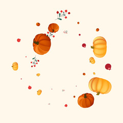 Green Leaf Background Beige Vector. Gourd Image. Yellow Floral Texture. Healthy Set. Gold Rowan Thanksgiving Illustration.