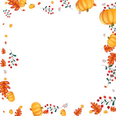 Red Rowan Background White Vector. Leaf September. Burgundy Food Set. Graphic Card. Gold Gourd Healthy Frame.