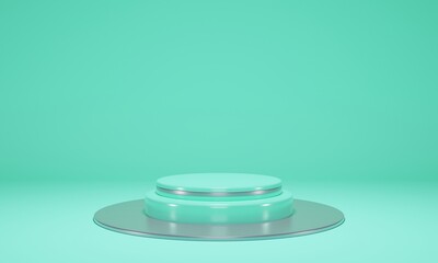 Blank podium for product. Luxury minimalist mock up winner podium cylinder block, 3d render illustration, pedestal isolated on  blue aquamarine  background,   abstract minimal concept 