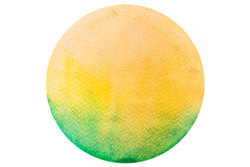 Cut out circle element of orange, yellow and green watercolor painting on white background.