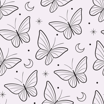 Mystical butterfly vector pattern, seamless repeat