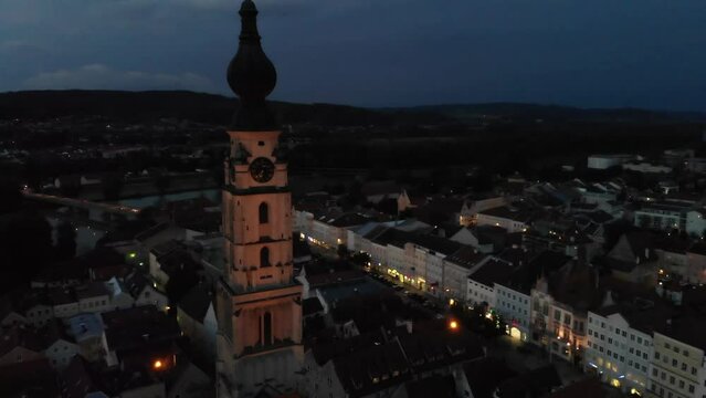 Braunau am Inn, Austria- Aerial Flyover at Night (Birthplace of Adolf Hitler)