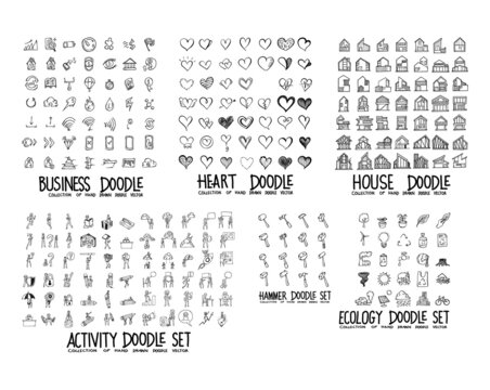 Doodle Vector collection of Business, Heart, House, Activity, Hammer and Ecology eps10