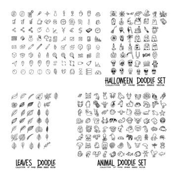 Doodle Vector collection of Halloween, Leaves and Animal eps10