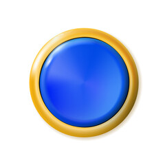 Realistic matte blue button. Metal circle Ui component. Vector illustration for your design.