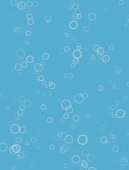 Vertical illustration with copyspace, water bubbles on azure blue background with space for text