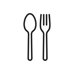 Fork and spoon outline icon. linear style. Flat thin outline restaurant cutlery for dining