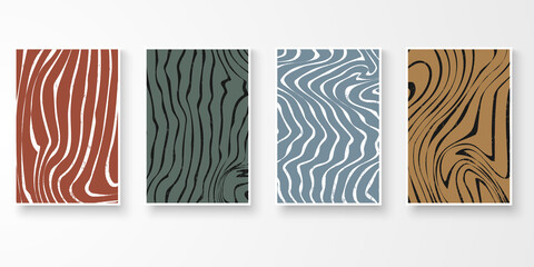 Set of contemporary zebra pattern wall art. Abstract colorful organic line art. Art print, cover, poster. Natural shape graphic vector illustration. © FKVT