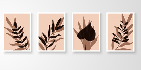 Fototapeta na wymiar Set of botanical wall art.Minimal abstract art organic plants shape composition. Vector illustration.