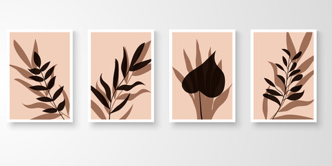 Set of botanical wall art.Minimal abstract art organic plants  shape composition. Vector illustration.