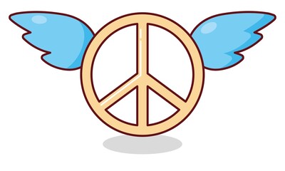 Peace sign. Color sign of pacifism. Pacific with wings