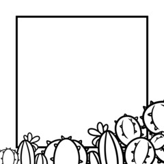 Banner with desert wild cacti with line style. Square template with vector graphics in vintage