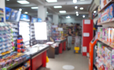 Abstract background blurred photo in supermarket.