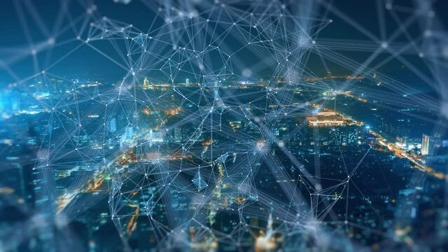 smart Connected city skyline. Futuristic network concept, city Technology.