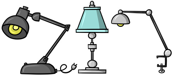 A set of beautiful and stylish table lamps for home and office, for working with small details, cartoon-style drawing