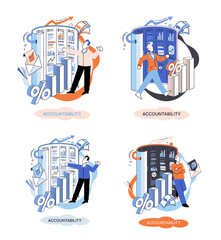 Financial administration, examiner conducts an audit checks statements in documents, accountability concept metaphor. Company tax and account. Capital markets, trading, e-commerce, accounting