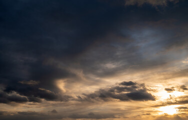 Dramatic sky with orange clouds. Nature background.