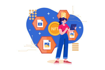 Digital World NFT Illustration concept. Flat illustration isolated on white background