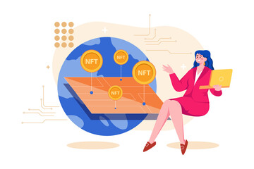 Digital World NFT Illustration concept. Flat illustration isolated on white background