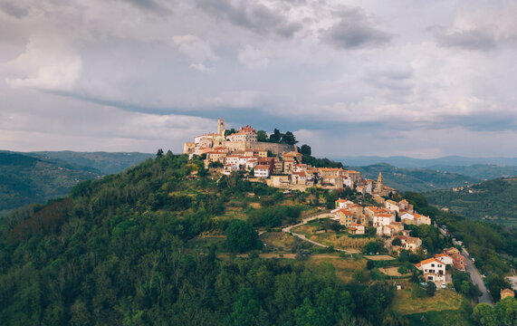 Aerial shot of the village of Motovun, Istria