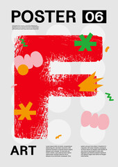 Letter F. Poster layout design. Alphabet. Cute font. Template poster, banner, flyer.