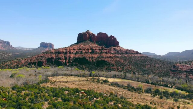 Aerial view Sedona Arizona Red Bell Rock. Mountain Trail Lookout