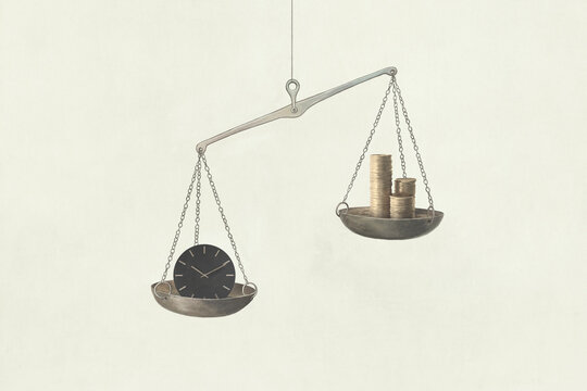 Illustration of inequality between time and money, business abstract concept