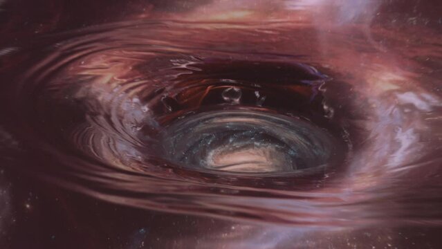 Flight through a worm hole, or a black hole to another galaxy or dimension. Space warp.