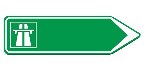 Panneau vert direction autoroute sur fond blanc 