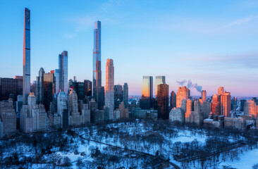 Central Park view by air at sunrise