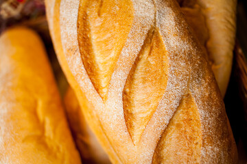 fresh white bread. fresh white bread in the store. closeup photo