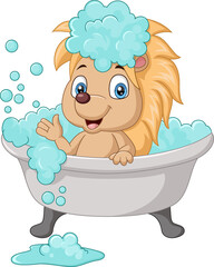 Cute hedgehog cartoon having a bath © artnovielysa