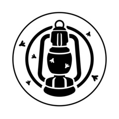 Camping Lantern, Kerosene Light Lamp. Flat Vector Icon illustration. Simple black symbol on white background. Camping Lantern, Kerosene Light Lamp sign design template for web and mobile UI element