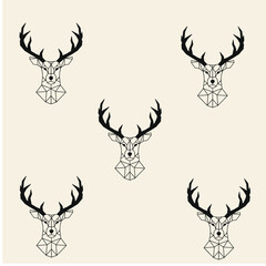 Pattern deer head black cubic on a beige background