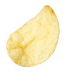Single potato chip isolated on white background.