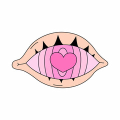 The eye in traditional cartoon style. Vector illustration isolated on white background. Abstract symbol of passion and hypnosis for stickers, print, posters