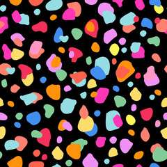 Fototapeta na wymiar Colorful wavy spots, dots, blobs, cut outs seamless pattern