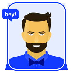 Smiling man in blue shirt with butterfly