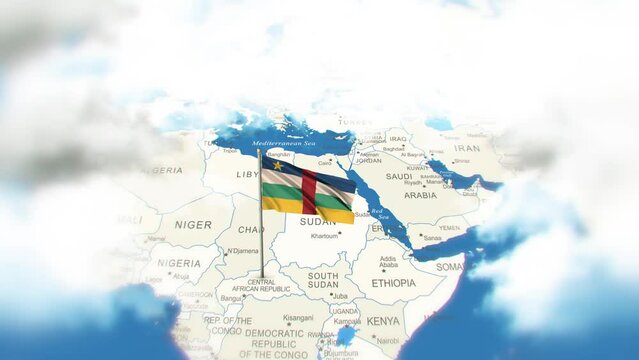 Central African Republic Map And Flag With Clouds