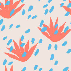 Hand drawn brush strokes, floral cut outs seamless pattern