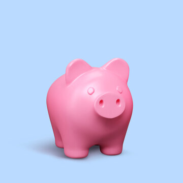 Piggy bank. Pink pig isolated on blue background. Piggy bank concept of money deposit and investment