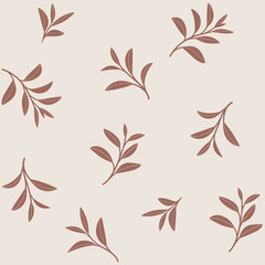 Branch of green tea. Trendy pattern with twig. Vector contour illustration.