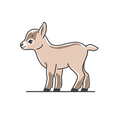 Illustration of cute baby goat cub. Simple vector illustration for emblem, badge, insignia.